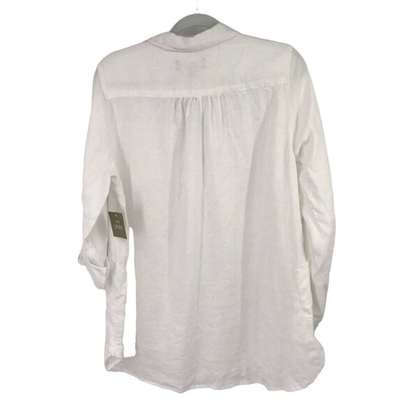 Jones & Co Womens White 100%  Linen  popover Top Size Large roll tab sleeve new - Picture 10 of 10